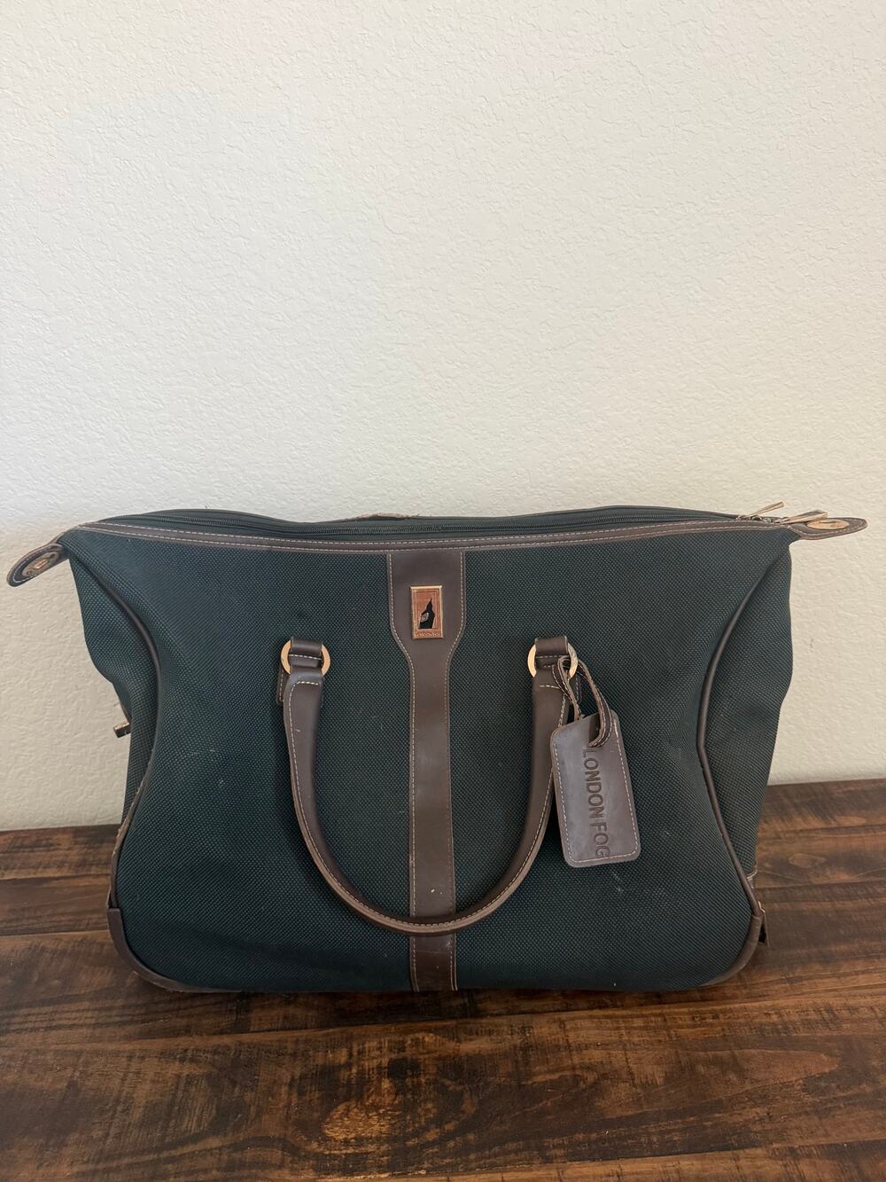 Vintage London Fog Rolling Travel Duffel Bag Green Brown Wheeled Luggage Expand